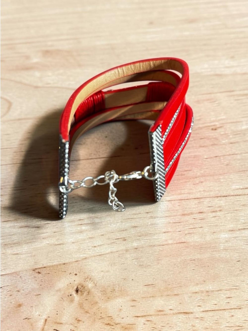 Red Multi-Layer Heart & Rhinestone Wrap Bracelet - Picture 3 of 5